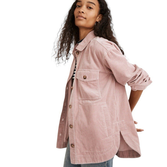 Madewell Oversized Corduroy Yorkway Shirt Jacket Size S Wisteria Dove Pink Fall - Picture 4 of 16